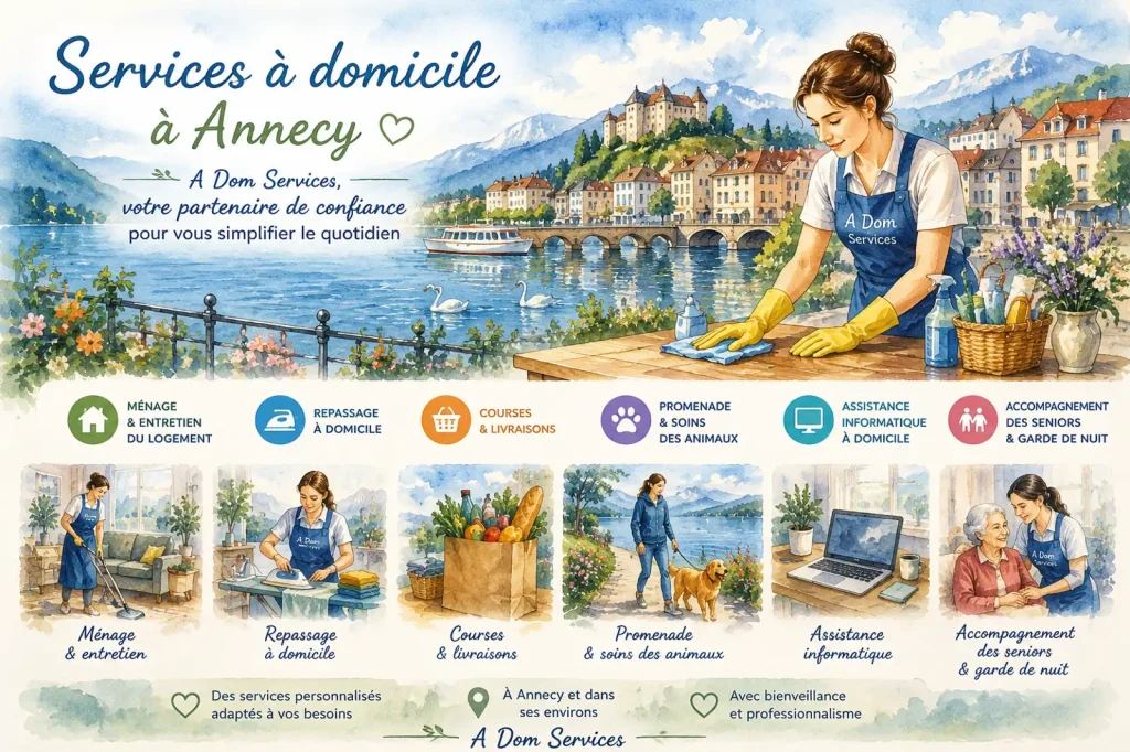 A Dom Services aide à domicile à Annecy pour ménage courses accompagnement et services du quotidien