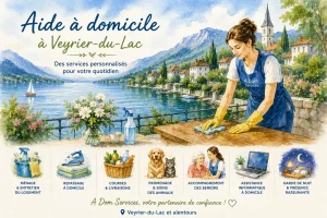 Services à domicile à Veyrier-du-Lac : ménage, repassage, courses, promenade d'animaux, assistance informatique, accompagnement des seniors et garde de nuit.