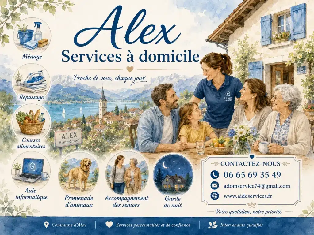 Services à domicile à Alex près du lac d’Annecy avec ménage, repassage, courses, aide informatique et accompagnement